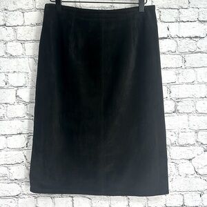 LANNA Vintage 90s Suede Leather Pencil Skirt 10 Black VGC!